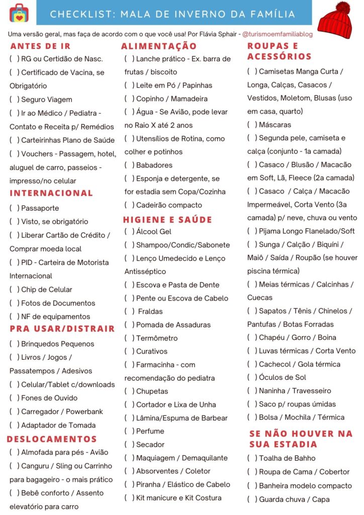 checklist mala de viagem família