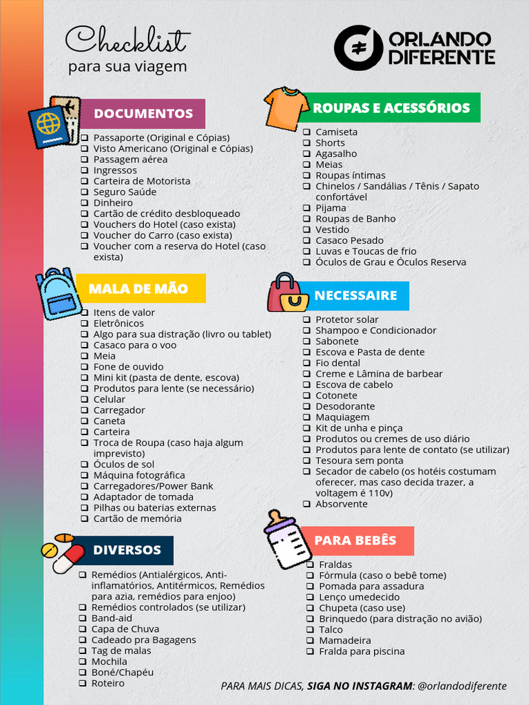 checklist mala de viagem família