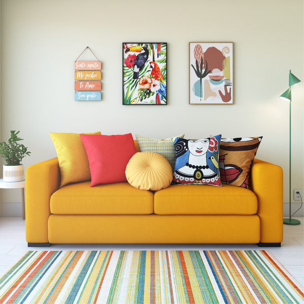 ideias de decoração sala com almofadas amarelas