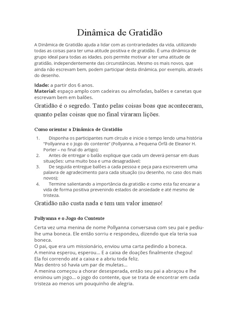 gratidão diária dinâmica familiar