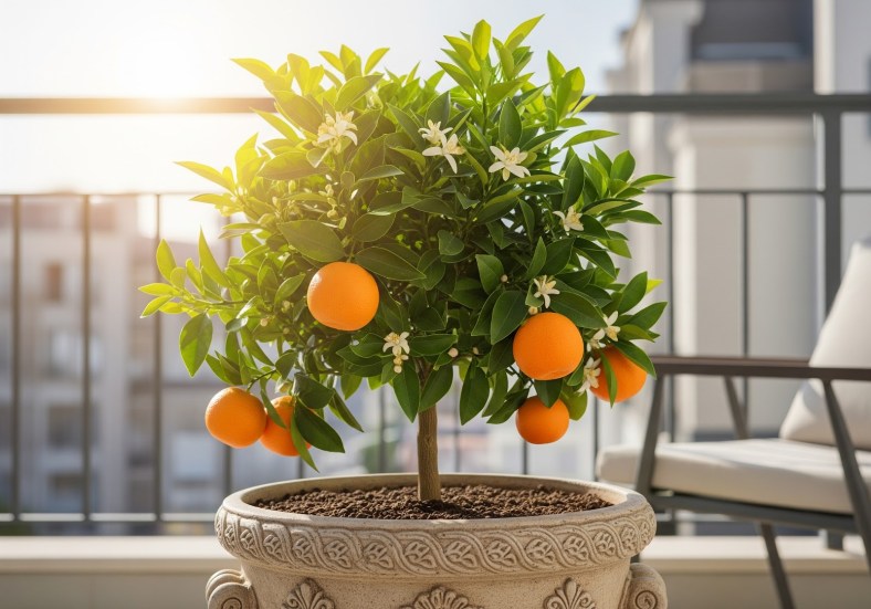 laranjeira em vaso na varanda