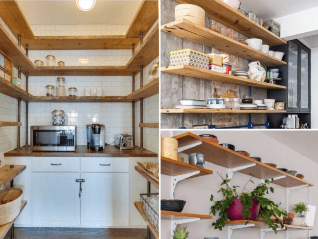 ideias de prateleira de madeira para sala pequena