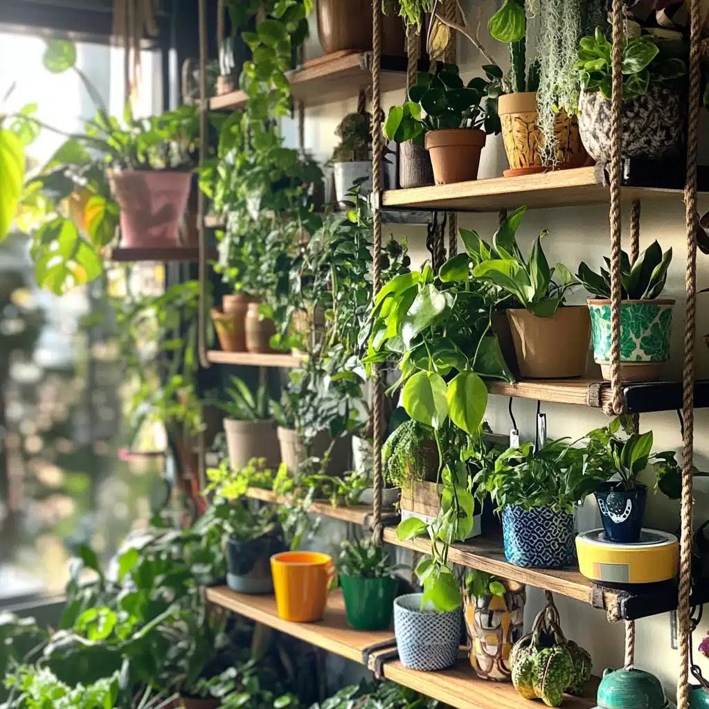 ideias de prateleiras para plantas na varanda