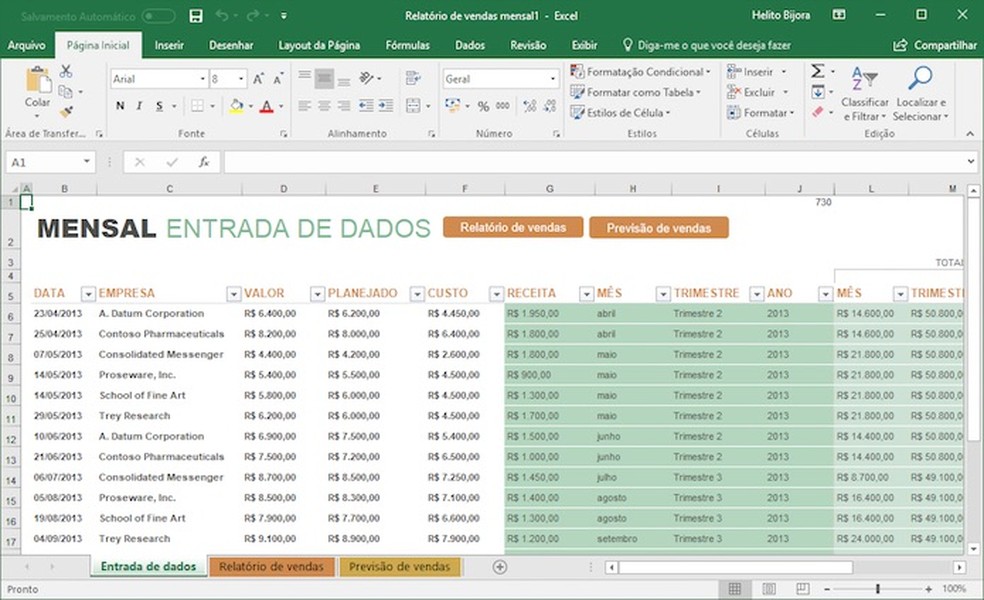 uma planilha de compra e venda no excel