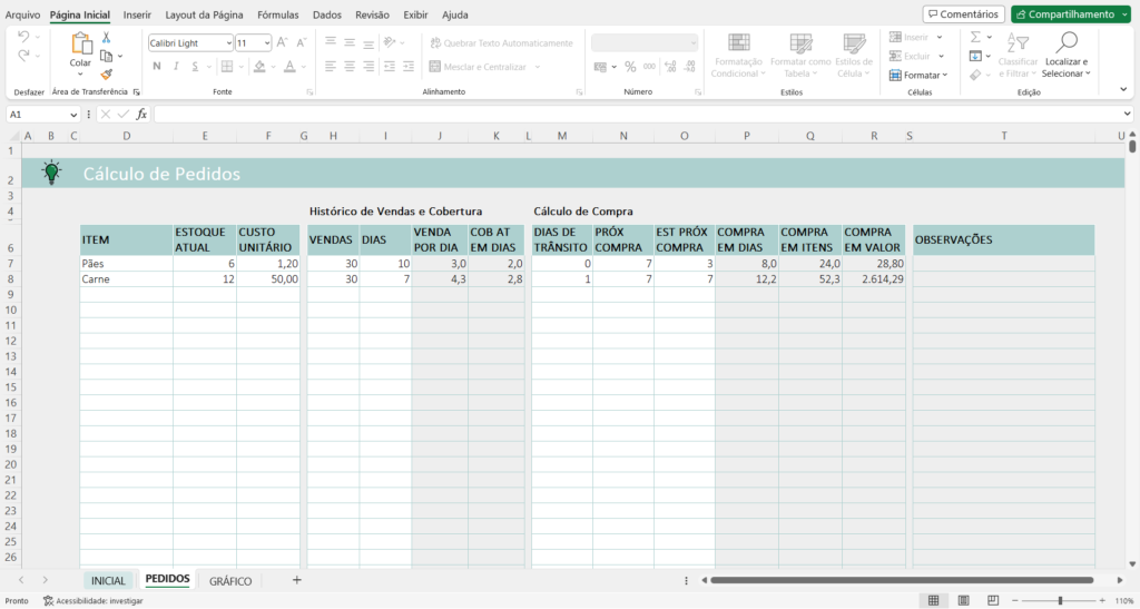 como criar planilha de controle de vendas no excel